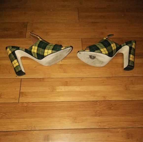 Green and Yellow TARTAIN PLAID Platform Mule SZ 41 - Picture 2 of 7